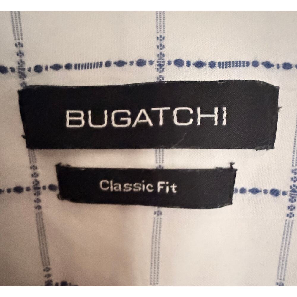 Bugatchi Men's Large White Blue Windowpane 100% Cotton Button-Up Shirt - Picture 3 of 6